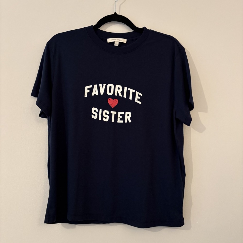 Favorite Daughter Favorite Sister Graphic T Shirt Navy M Stretch Organic Cotton